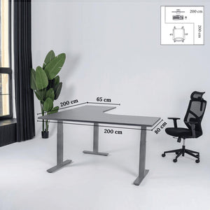 Elektra reguliuojamo aukščio stalas Prestige Line, L formos, 200 cm x 200 cm – Antracito / Pilka / Dešinysis