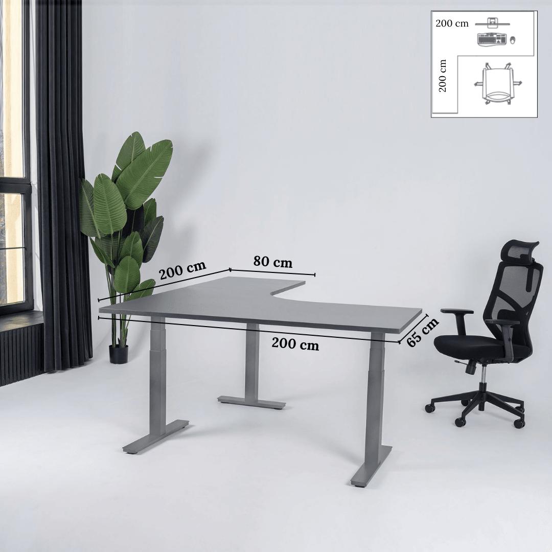 Elektra reguliuojamo aukščio stalas Prestige Line, L formos, 200 cm x 200 cm – Antracito / Pilka / Kairysis