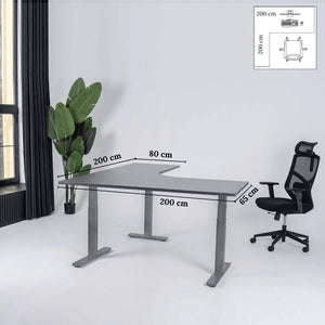 Elektra reguliuojamo aukščio stalas Prestige Line, L formos, 200 cm x 200 cm – Antracito / Pilka / Kairysis