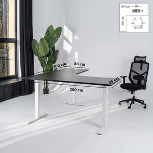 Elektra reguliuojamo aukščio stalas Prestige Line, L formos, 200 cm x 200 cm – Juoda / Balta / Kairysis