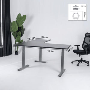 Elektra reguliuojamo aukščio stalas Prestige Line, L formos, 200 cm x 200 cm – Juoda / Pilka / Dešinysis