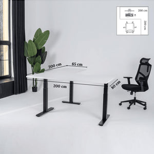 Elektra reguliuojamo aukščio stalas Prestige Line, L formos, 200 cm x 200 cm – Balta / Juoda / Dešinysis