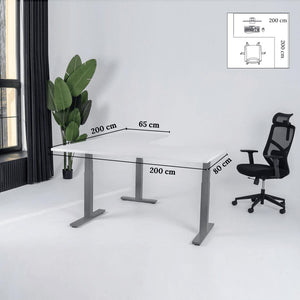 Elektra reguliuojamo aukščio stalas Prestige Line, L formos, 200 cm x 200 cm – Balta / Pilka / Dešinysis