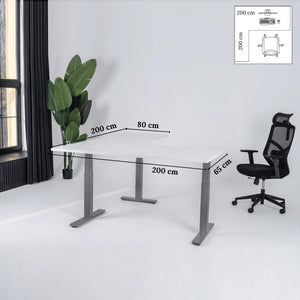 Elektra reguliuojamo aukščio stalas Prestige Line, L formos, 200 cm x 200 cm – Balta / Pilka / Kairysis