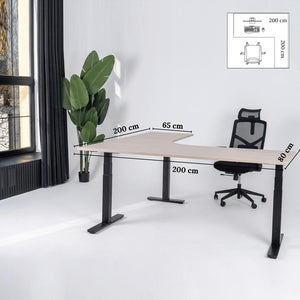 Elektra reguliuojamo aukščio stalas Prestige Line, L formos, 200 cm x 200 cm – Nabucco / Juoda / Dešinysis