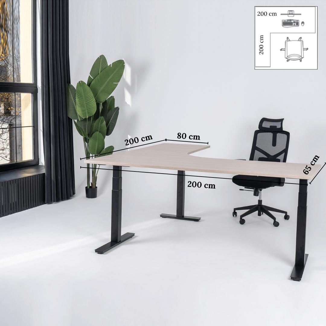 Elektra reguliuojamo aukščio stalas Prestige Line, L formos, 200 cm x 200 cm – Nabucco / Juoda / Kairysis