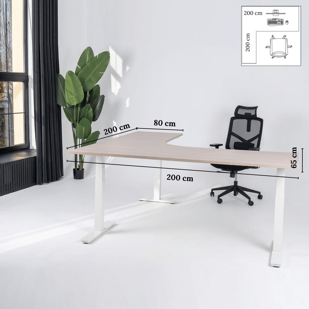 Elektra reguliuojamo aukščio stalas Prestige Line, L formos, 200 cm x 200 cm – Nabucco / Balta / Kairysis