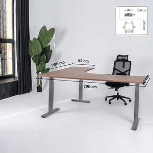Elektra reguliuojamo aukščio stalas Prestige Line, L formos, 200 cm x 200 cm – Riešutmedis / Pilka / Dešinysis