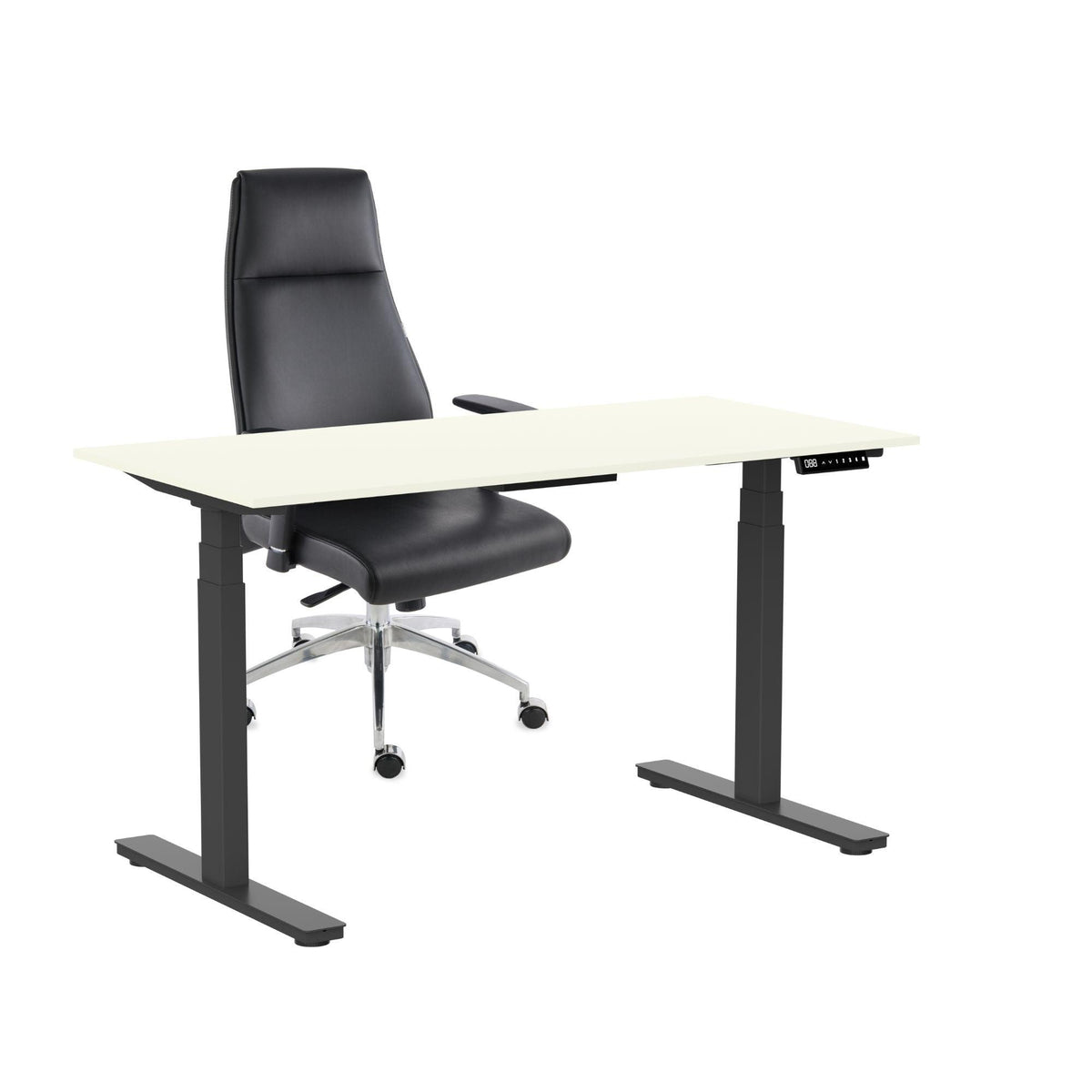 Ergostock komplektas: reguliuojamo aukščio stalas Prestige Line 160 cm x 80 cm ir biuro kėdė Modo Chrome Black