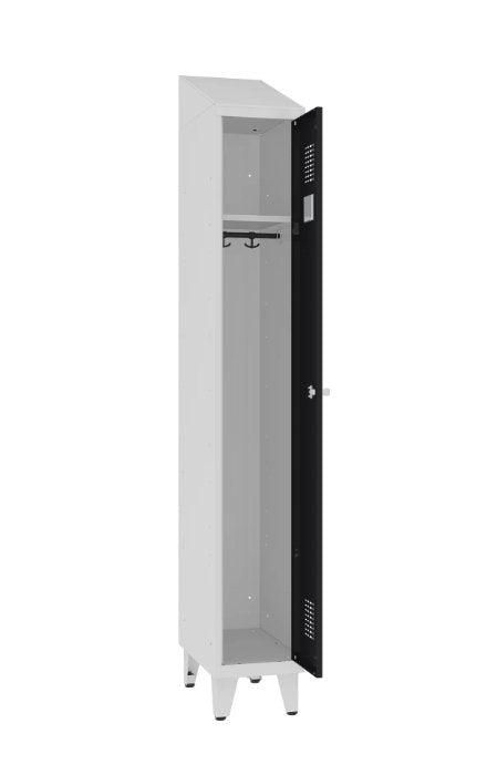 Garderobinė spintelė Sloping Top su kojelių rėmu, 1 skyrius – šviesiai pilka / juoda