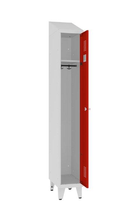 Garderobinė spintelė Sloping Top su kojelių rėmu, 1 skyrius – šviesiai pilka / raudona