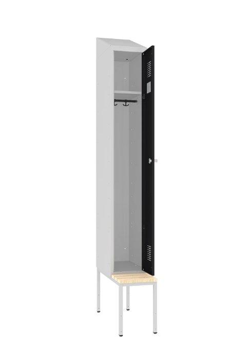 Persirengimo spintelė Sloping Top su suoliuku, 1 skyrius – šviesiai pilka / juoda
