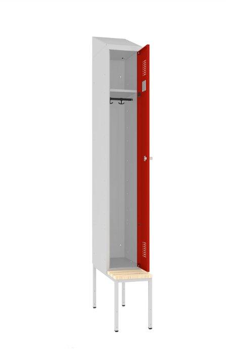 Persirengimo spintelė Sloping Top su suoliuku, 1 skyrius – šviesiai pilka / raudona