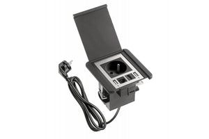 Iebūvējama Rozete ar atveramu aizsargvāku, 1x SCHUKO, 2xUSB A, 1x HDMI – Melna