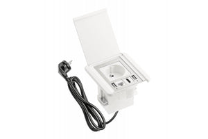 Iebūvējama Rozete ar atveramu aizsargvāku, 1x SCHUKO, 2xUSB A, 1x HDMI – Balta