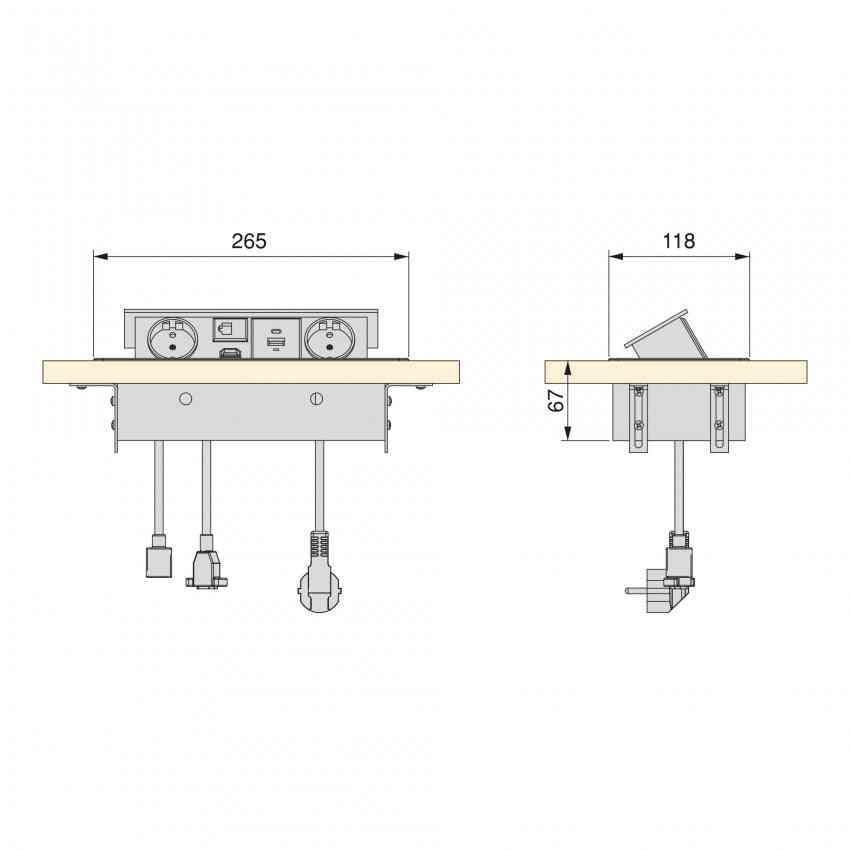 Iebūvējams Rozešu bloks Atom 26 | 2x SCHUKO, USB A+C, HDMI, melns