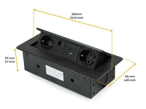 Iebūvējams Rozešu bloks Atom 26 | 2x SCHUKO, USB A+C, HDMI, melns