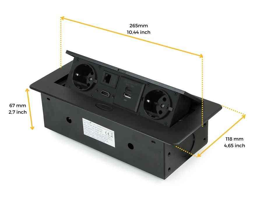 Iebūvējams Rozešu bloks Atom 26 | 2x SCHUKO, USB A+C, HDMI, melns