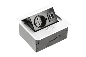 Iebūvējams Rozešu bloks AVARO, 1x SCHUKO, 2x USB A – Balta