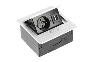 Iebūvējams Rozešu bloks AVARO, 1x SCHUKO, 2x USB A – Sudraba