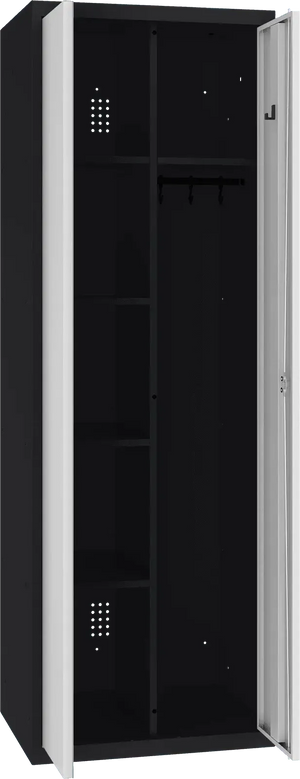 Inventoriaus spinta su kabykla 1800x600x500 mm – juoda / šviesiai pilka