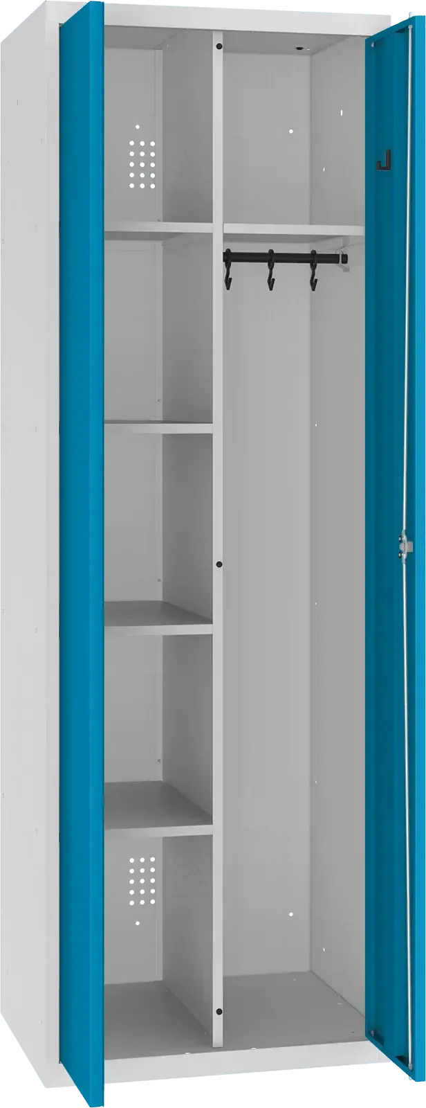Inventoriaus spinta su kabykla 1800x600x500 mm – šviesiai pilka / mėlyna
