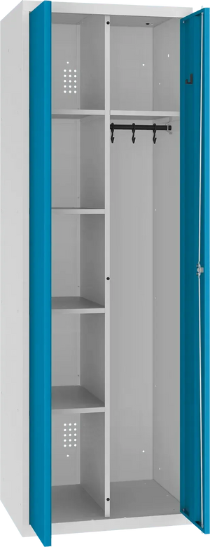 Inventoriaus spinta su kabykla 1800x600x500 mm – šviesiai pilka / mėlyna