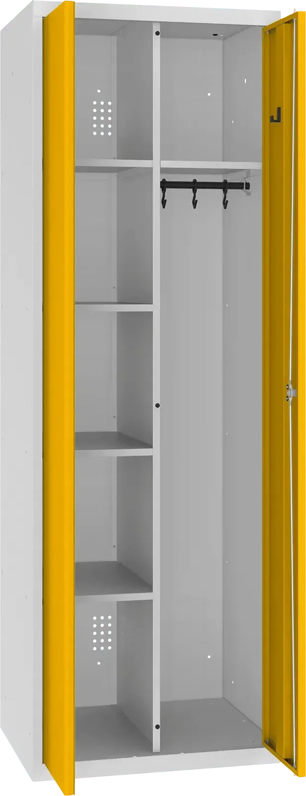 Inventoriaus spinta su kabykla 1800x600x500 mm – šviesiai pilka / geltona