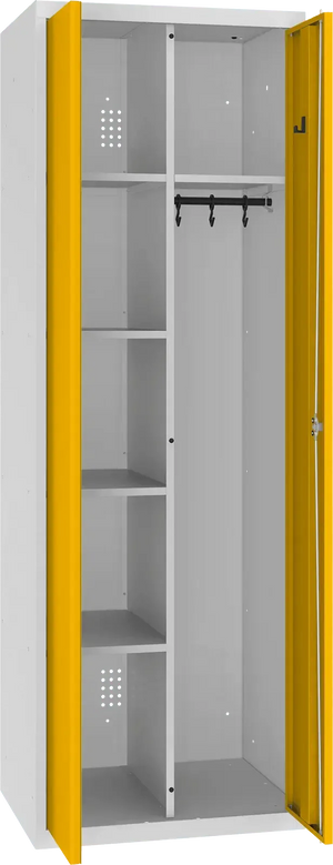 Inventoriaus spinta su kabykla 1800x600x500 mm – šviesiai pilka / geltona