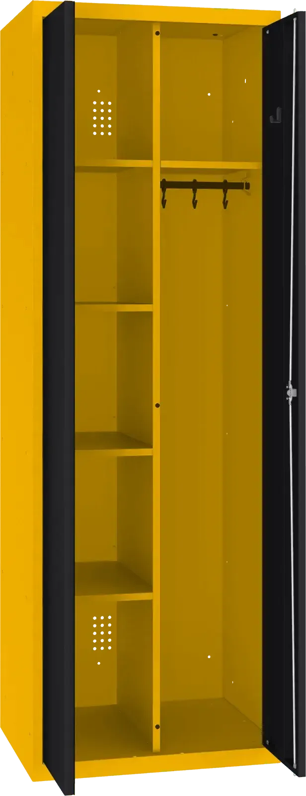 Inventoriaus spinta su kabykla 1800x600x500 mm – geltona / juoda
