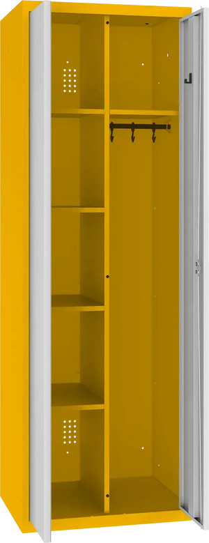 Inventoriaus spinta su kabykla 1800x600x500 mm – geltona / šviesiai pilka