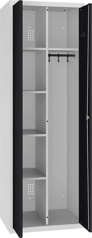 Inventoriaus spinta su kabykla 1800x600x500 mm – šviesiai pilka / juoda