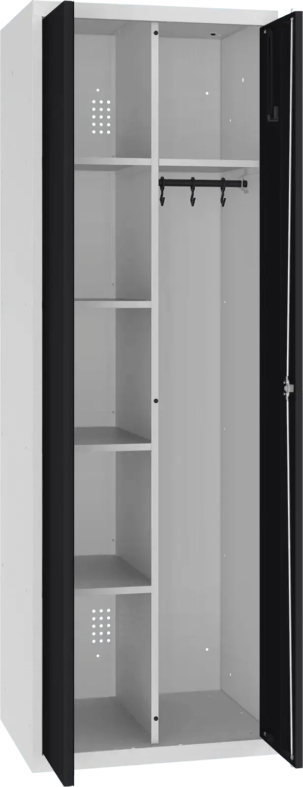 Inventoriaus spinta su kabykla 1800x600x500 mm – šviesiai pilka / juoda
