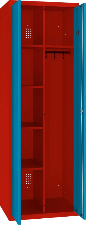 Inventoriaus spinta su kabykla 1800x600x500 mm – raudona / mėlyna
