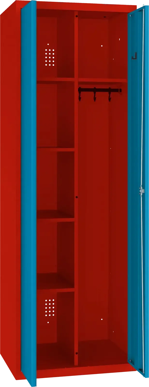 Inventoriaus spinta su kabykla 1800x600x500 mm – raudona / mėlyna