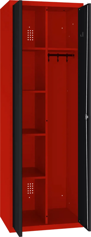 Inventoriaus spinta su kabykla 1800x600x500 mm – raudona / juoda