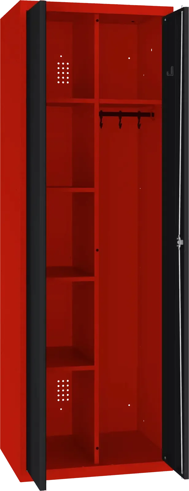 Inventoriaus spinta su kabykla 1800x600x500 mm – raudona / juoda