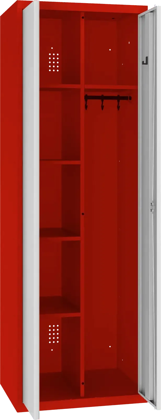 Inventoriaus spinta su kabykla 1800x600x500 mm – raudona / šviesiai pilka