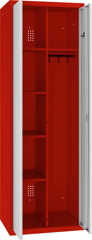 Inventoriaus spinta su kabykla 1800x600x500 mm – raudona / šviesiai pilka
