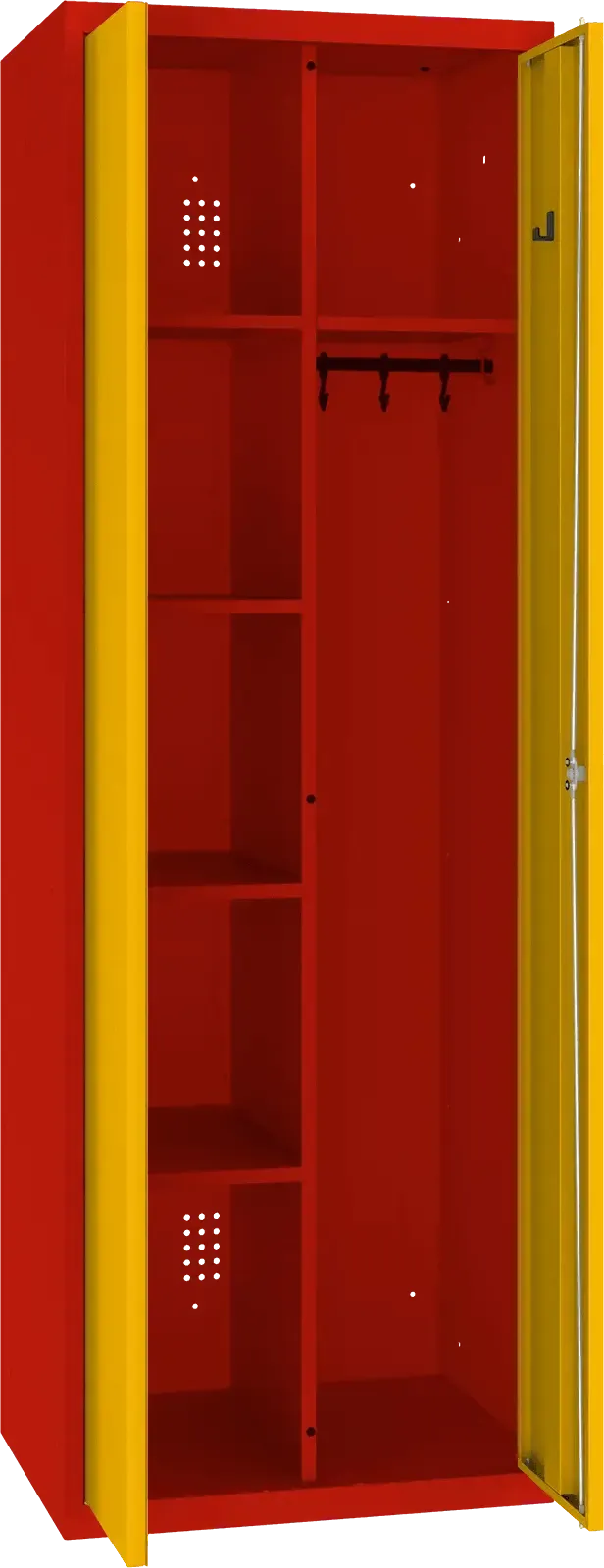 Inventoriaus spinta su kabykla 1800x600x500 mm – raudona / geltona