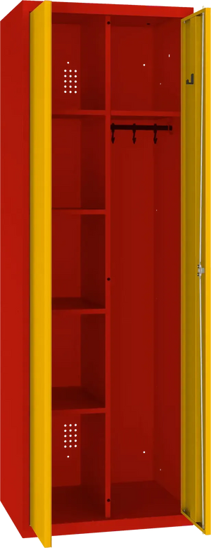 Inventoriaus spinta su kabykla 1800x600x500 mm – raudona / geltona