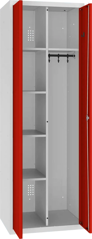 Inventoriaus spinta su kabykla 1800x600x500 mm – šviesiai pilka / raudona