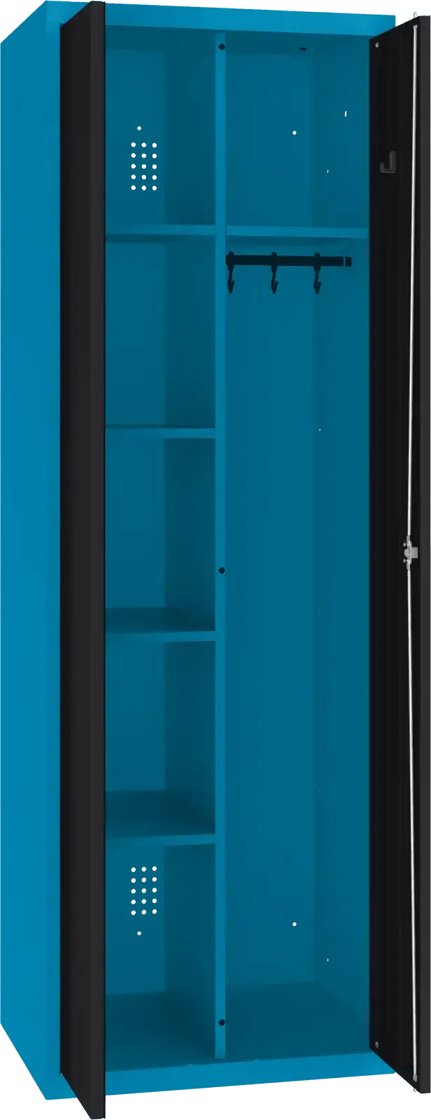 Inventoriaus spinta su kabykla 1800x600x500 mm – mėlyna / juoda