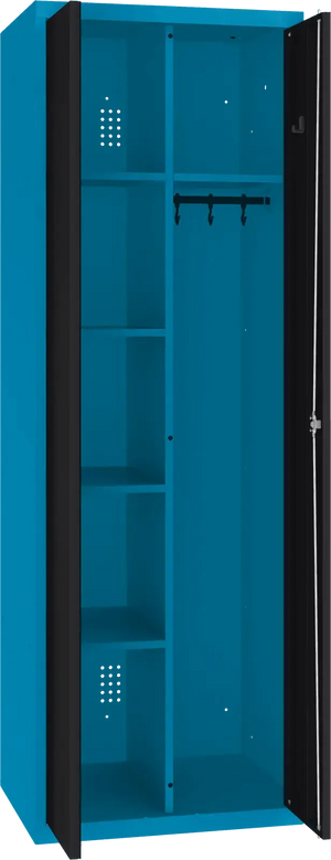 Inventoriaus spinta su kabykla 1800x600x500 mm – mėlyna / juoda