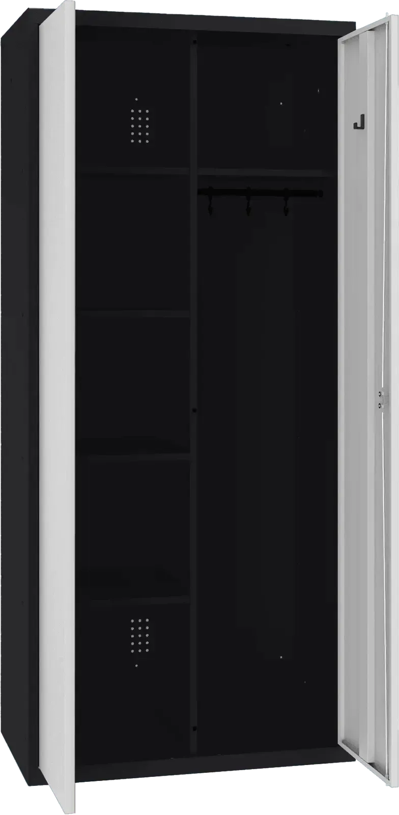 Inventoriaus spinta su kabykla 1800x800x500 mm – juoda / šviesiai pilka