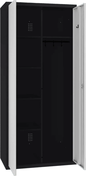 Inventoriaus spinta su kabykla 1800x800x500 mm – juoda / šviesiai pilka
