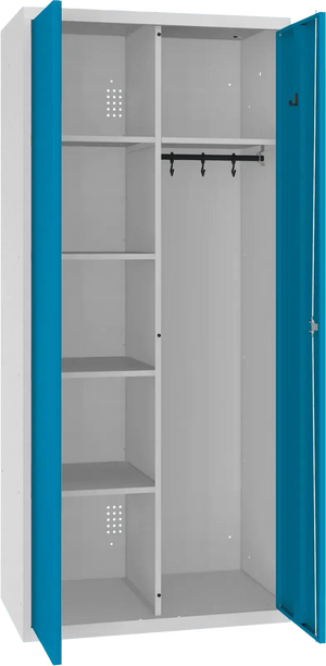 Inventoriaus spinta su kabykla 1800x800x500 mm – šviesiai pilka / mėlyna