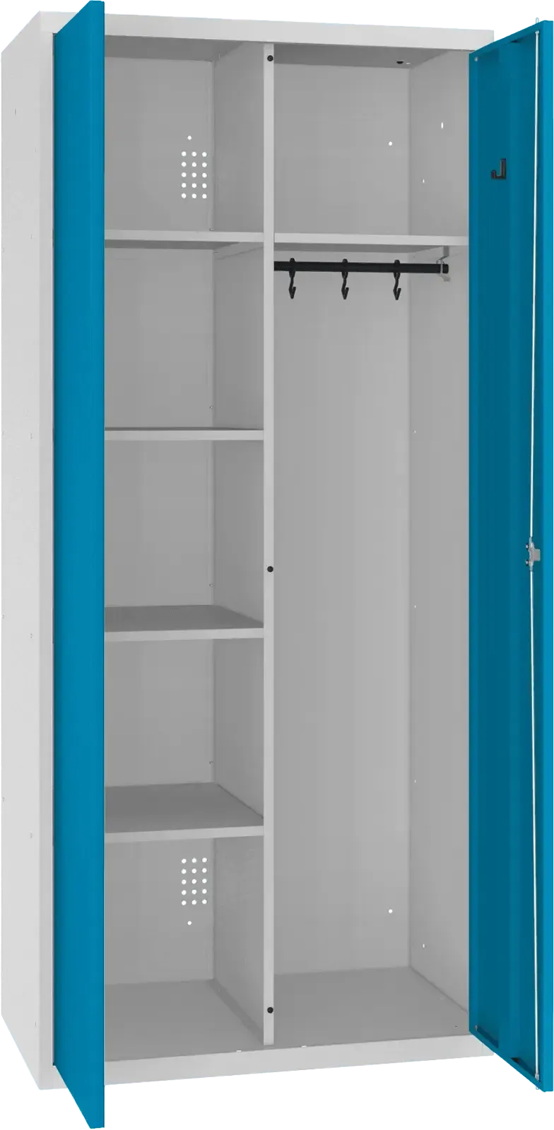 Inventoriaus spinta su kabykla 1800x800x500 mm – šviesiai pilka / mėlyna