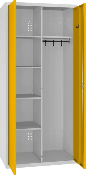 Inventoriaus spinta su kabykla 1800x800x500 mm – šviesiai pilka / geltona