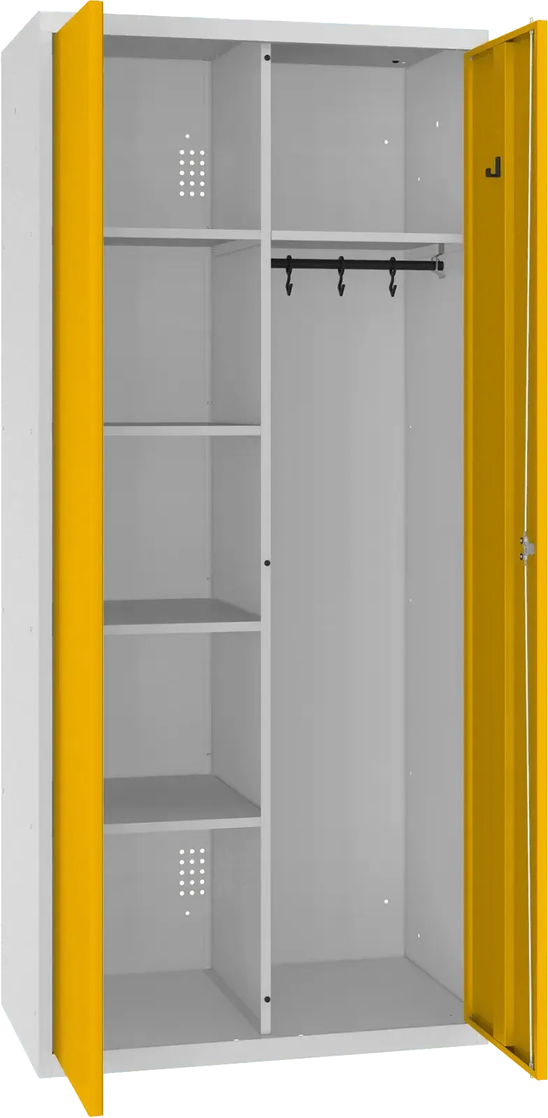 Inventoriaus spinta su kabykla 1800x800x500 mm – šviesiai pilka / geltona
